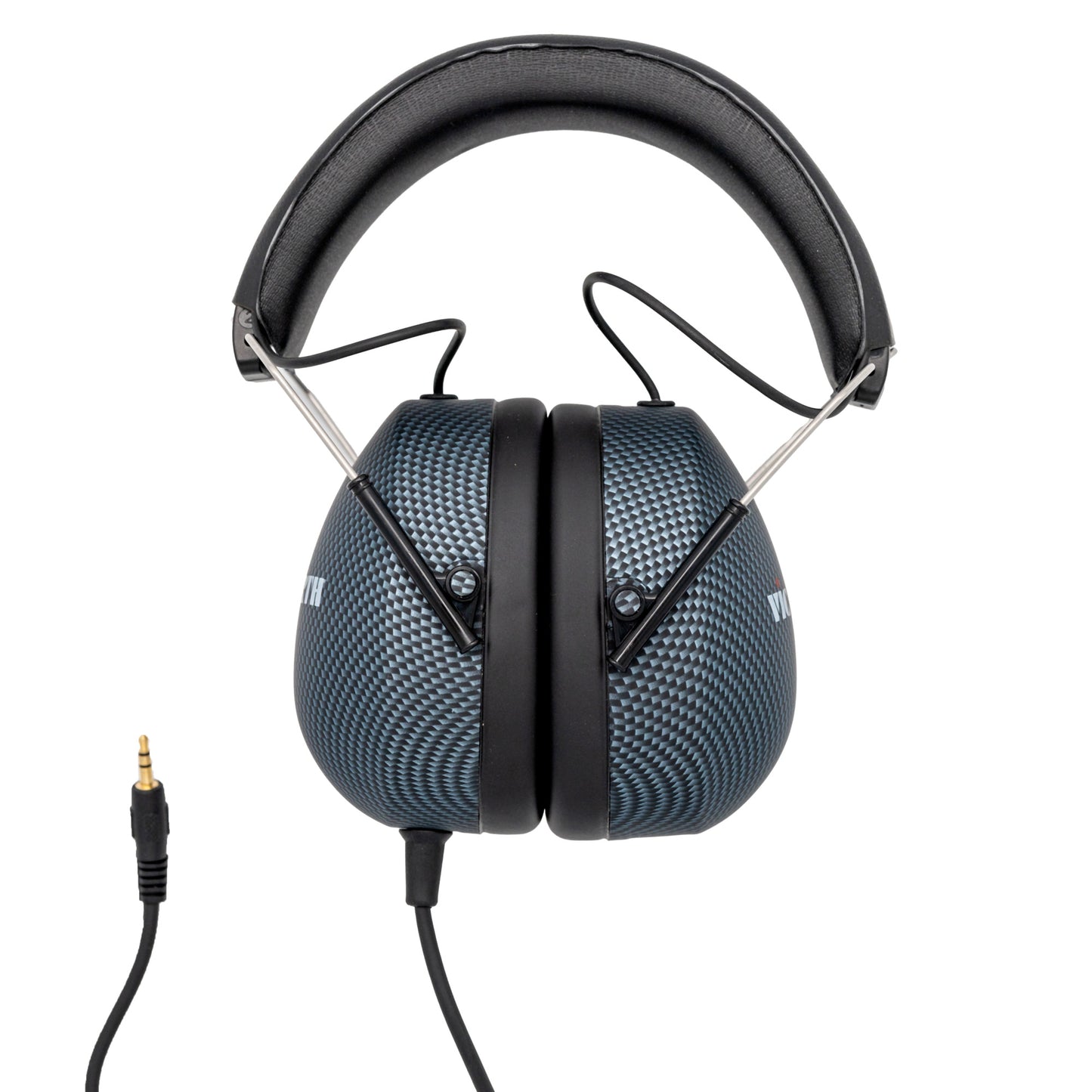 Side on shot of Vic Firth Stereo Isolation Headphones with input jack