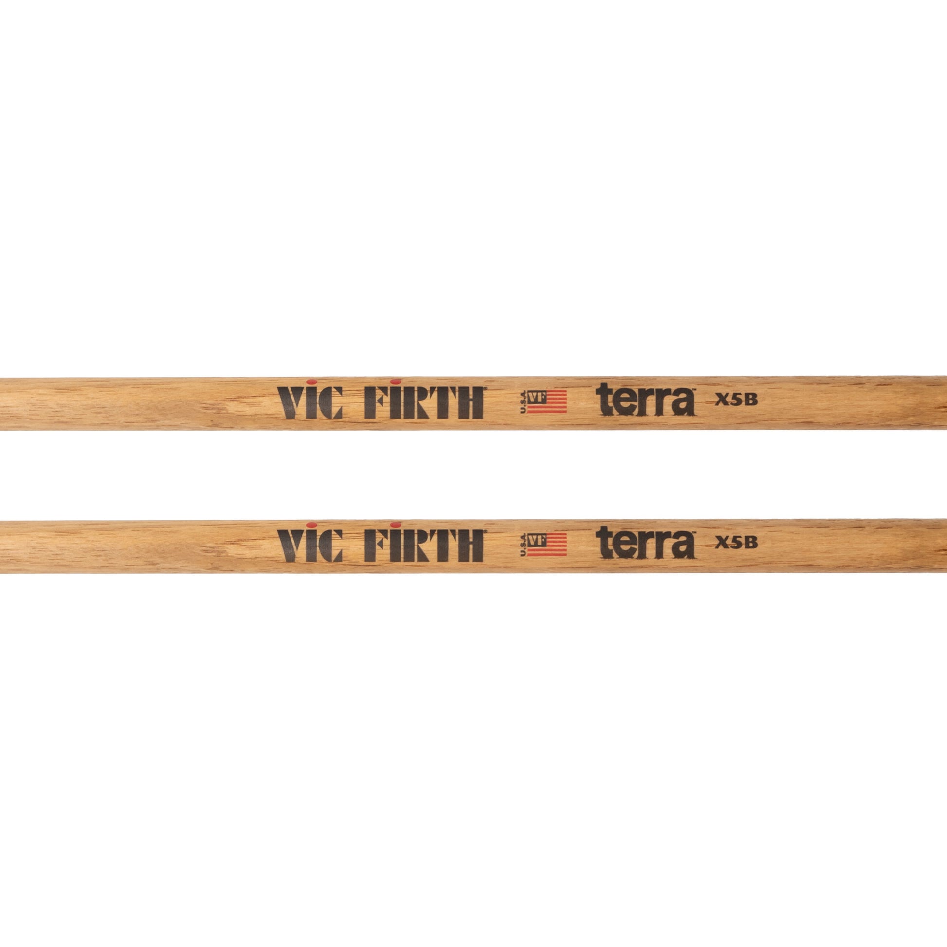American Classic® X5BT Terra Series Drumsticks, Wood Tip logo and text detail.